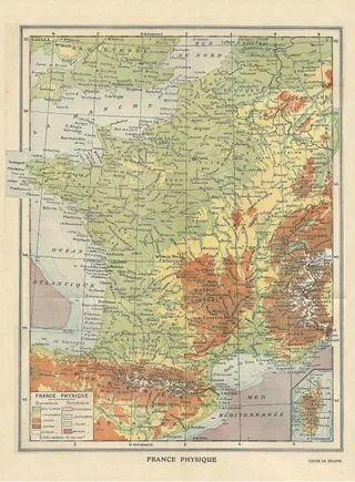 Puzzle Carte de la France Physique - Larousse, 1925 - 2000 pièces van Grafika – doos 1 van 2