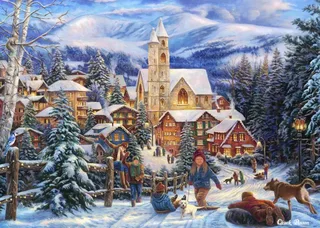 Puzzle Chuck Pinson - Sledding To Town - 500 à 999 pièces de Grafika – boîte 1 sur 2