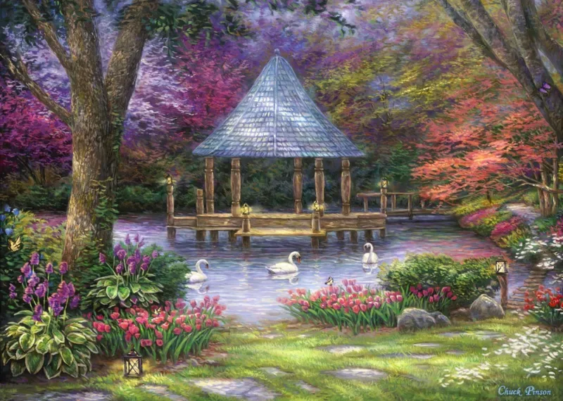 Puzzle Chuck Pinson - Swan Pond - 500 à 999 pièces van Grafika – doos 1 van 2
