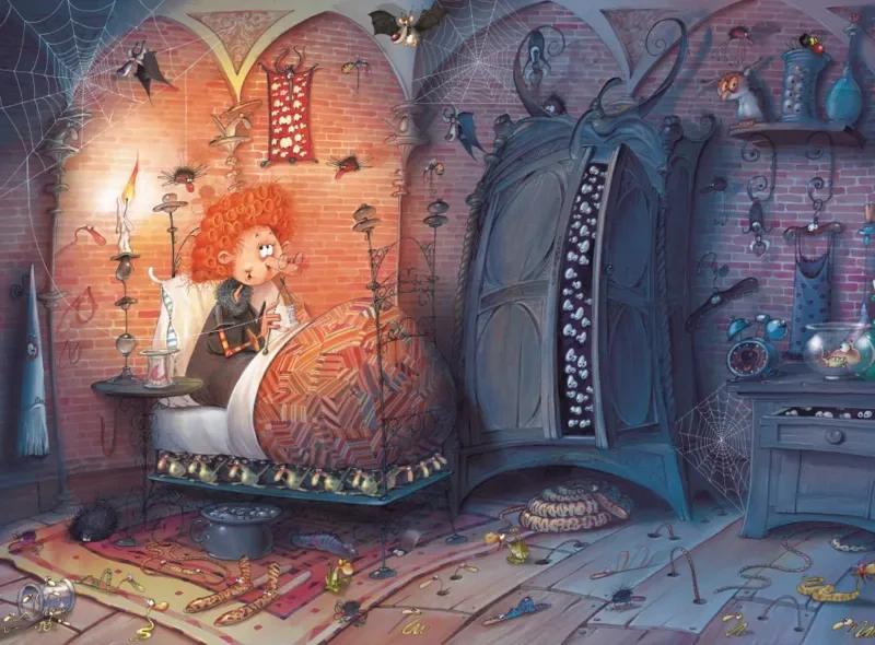 Puzzle François Ruyer - Sorcière au Lit - La Nuit - 2000 pièces de Grafika – boîte 1 sur 2