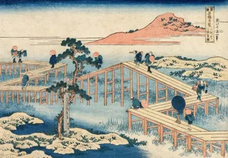 Puzzle Hokusai - Image Ancienne du Pont à Huit Parties dans la Province de Mikawa - 1000 pièces van Grafika – doos 1 van 2