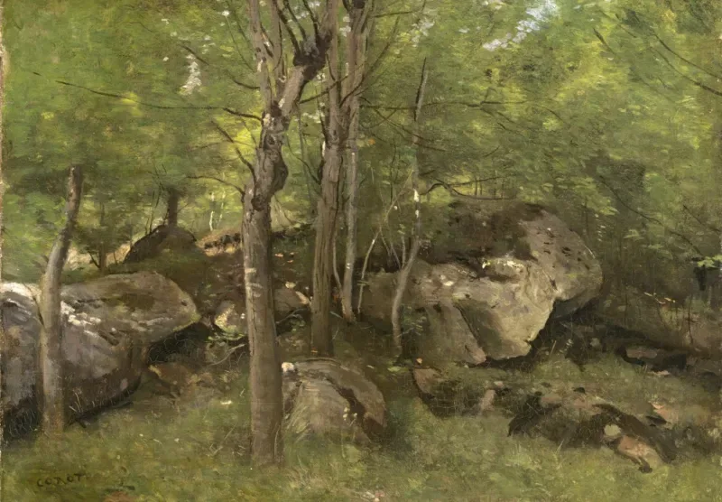 Puzzle Jean-Baptiste-Camille Corot : Rochers en Forêt de Fontainebleau, 1860-1865 - 200 à 499 pièces from Grafika – box 1 of 2