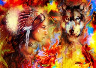 Puzzle La Femme Indienne et le Loup - 500 à 999 pièces de Grafika – boîte 1 sur 2