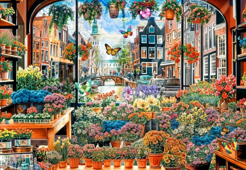 Puzzle Le Secret Fleuri d'Amsterdam - 1000 pièces van Grafika – doos
