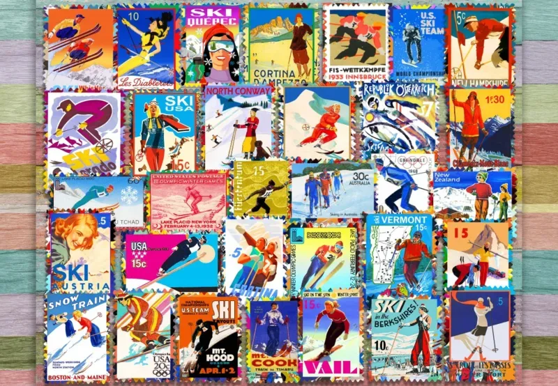 Puzzle Ski Stamp Posters - 1000 pièces van Grafika – doos