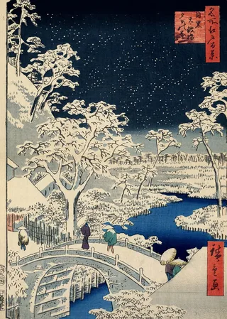 Puzzle Utagawa Hiroshige - Drum bridge at Meguro and Sunset Hill, 1857 - 1000 pièces van Grafika – doos 1 van 2