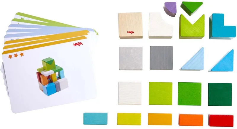 Compositiespel Blokkenmix-3d Junior Hout 19 Blokken de HABA, édition Multicolore – boîte
