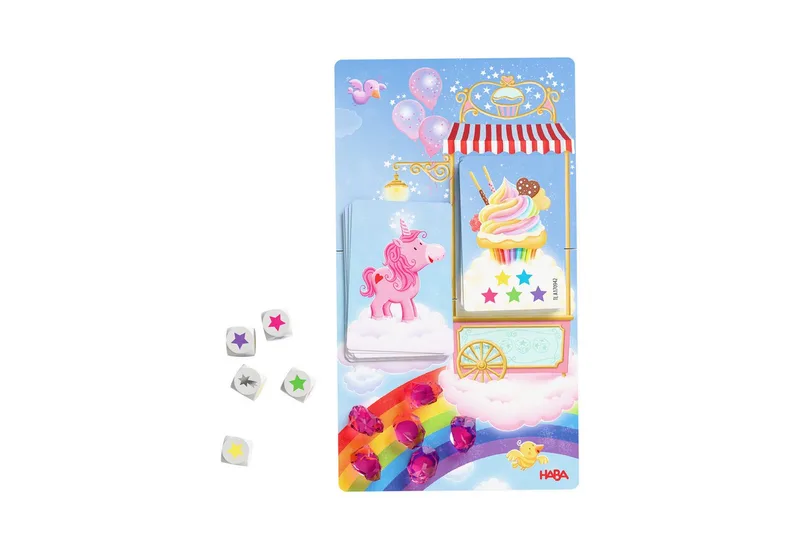 Einhorn Glitzerglück Magischer Würfelspaß de HABA, édition Multicolore – boîte 1 sur 4