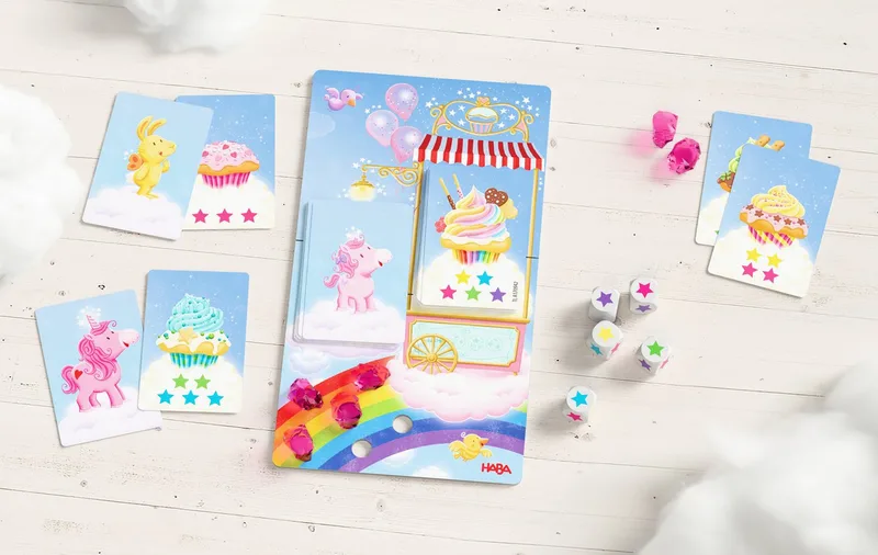 Einhorn Glitzerglück Magischer Würfelspaß de HABA, édition Multicolore – boîte 2 sur 4