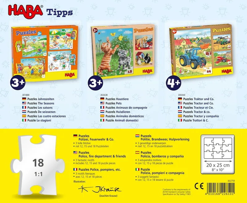 Puzzel - Politie, brandweer & hulpverlening - 12, 15 & 18st. von HABA, Ausgabe Mehrfarbig – Schachtel 5 von 5