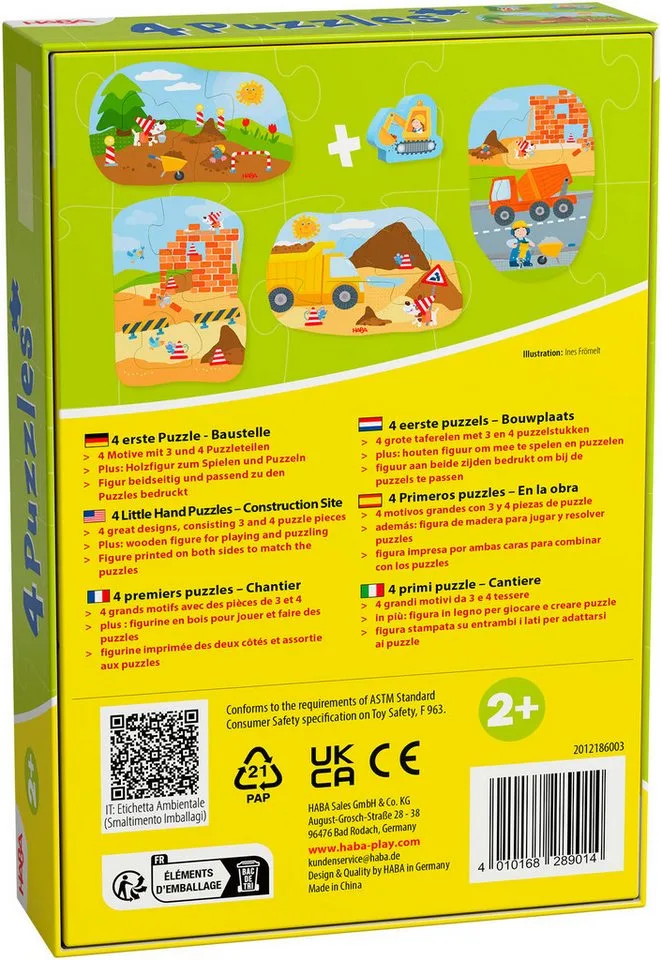 Puzzle 4 erste Puzzles Baustelle, 14 Puzzleteile de HABA, édition Multicolore – boîte 2 sur 5