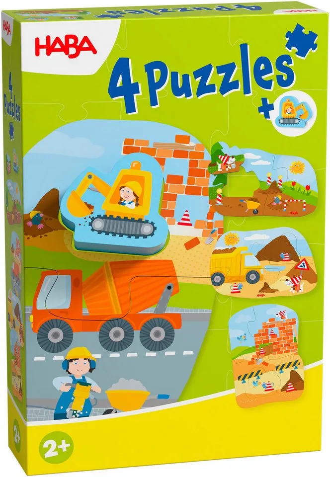 Puzzle 4 erste Puzzles Baustelle, 14 Puzzleteile de HABA, édition Multicolore – boîte 1 sur 5