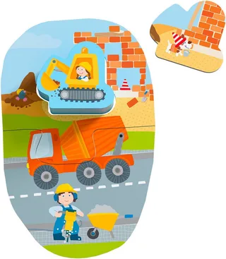 Puzzle 4 erste Puzzles Baustelle, 14 Puzzleteile de HABA, édition Multicolore – boîte 5 sur 5