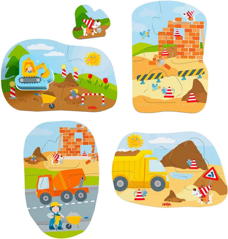 Puzzle 4 erste Puzzles Baustelle, 14 Puzzleteile de HABA, édition Multicolore – boîte 4 sur 5