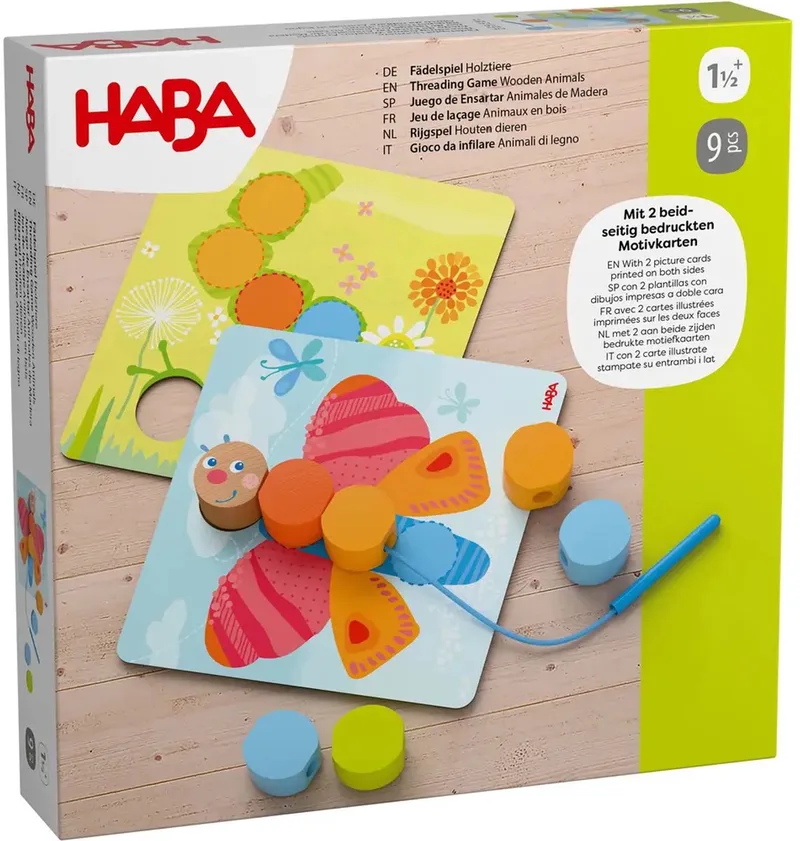 rijgspel houten dieren [1,5 jaar +] fra HABA, Multicolor-udgave – æske