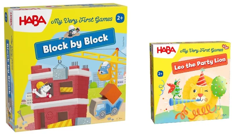 Set van 2 spellen vanaf 2 jaar: Steen op steen + Partyleeuw Leo de HABA – boîte