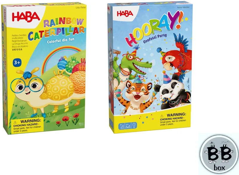 Set van 2 spellen vanaf 3 jaar - Regenboogrups & Hoera, het regent confetti! from HABA, Goud edition – box