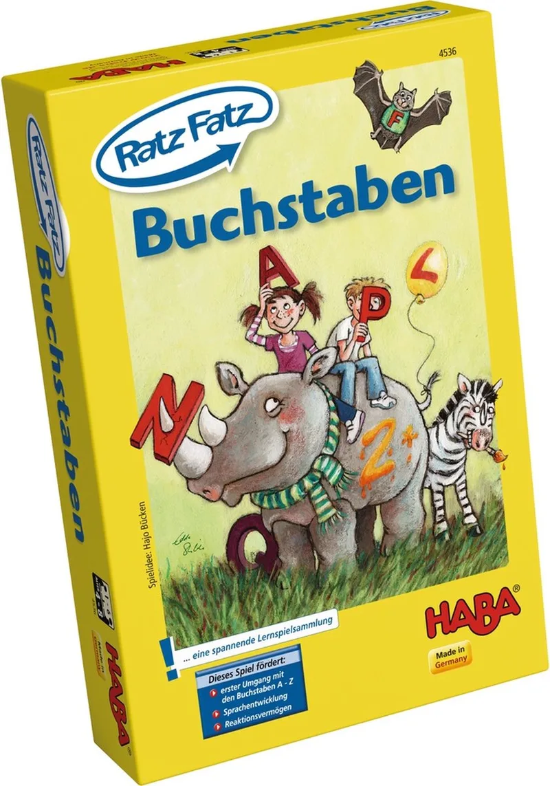 Spiel - Ratz-Fatz - Buchstaben (enkel in het Duits) fra HABA, Geel-udgave – æske