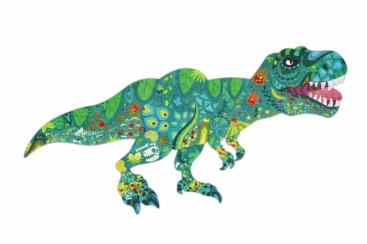Dinosaur Gulvpuslespil Med Glimmer 200 Stykker fra Hape, Flerfarvet-udgave – æske