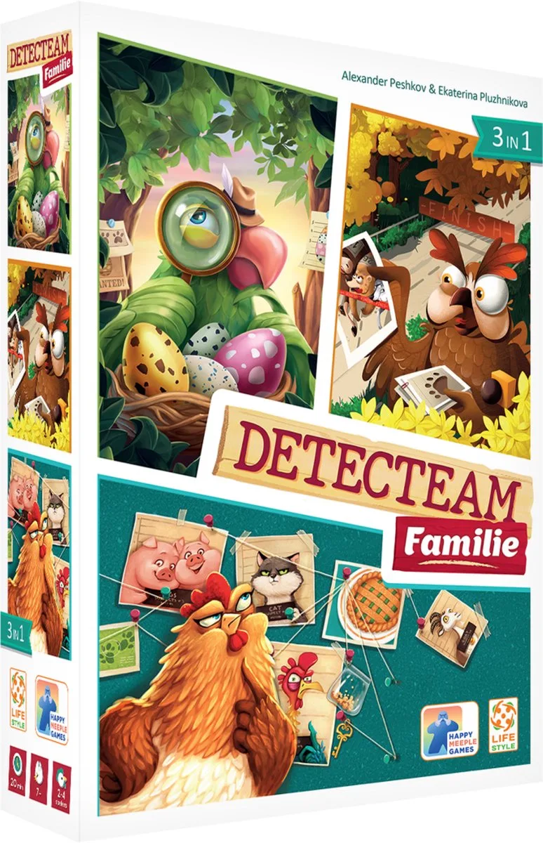 Detecteam Familie - 3 familiespellen voor 8+ jaar von Happy Meeple – Schachtel