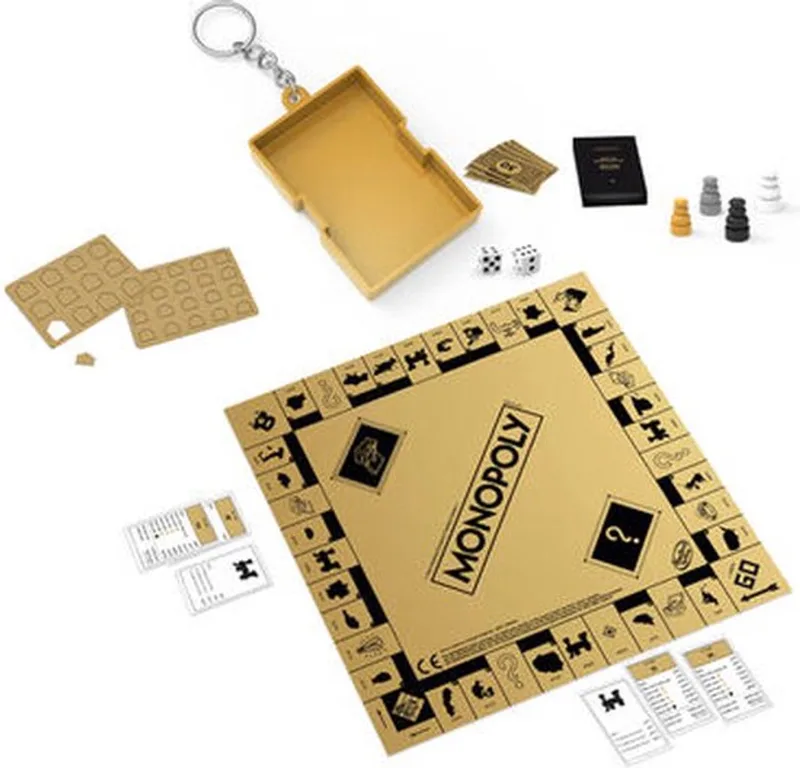 Mini spel sleutelhanger - (8+) fra Hasbro Gaming, Monopoly Gold-udgave – æske