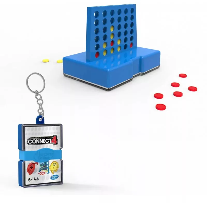 Mini spel sleutelhanger - Connect 4/ vier op een rij fra Hasbro Gaming, Blauw-udgave – æske