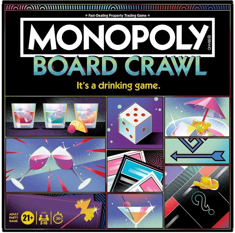 Monopoly Board Crawl - Engelstalig - Vanaf 18 jaar - 2 tot 10 spelers fra Hasbro Gaming – æske