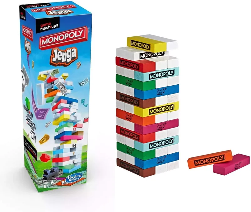 Monopoly Jenga - Monopoly Edition - 2-in-1 - Actiespel - Voor Kinderen en Volwassenen - Klassieker - Bordspel - Bordspellen from Hasbro Gaming – box