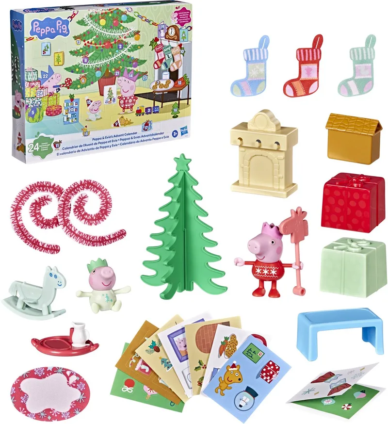 Peppa Pig adventskalender speelgoed kerstcadeau 24 verrassingen. fra Hasbro Gaming, Meerkleurig-udgave – æske