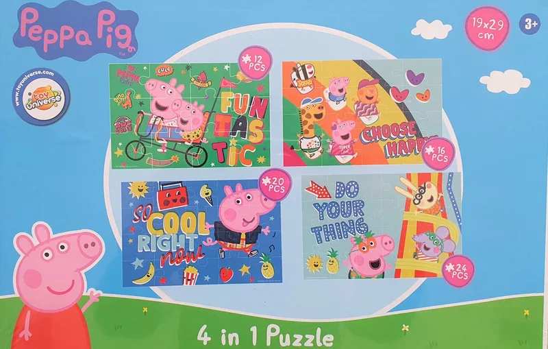 Peppa Pig Puzzel - 4 in 1 Puzzle Peppa Pig - Knutselen - Puzzelen -19x29cm - Kerst - Kerstcadeau de Hasbro Gaming – boîte