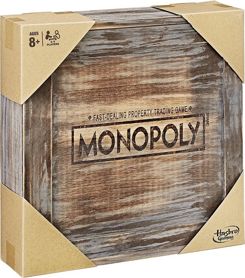 Spiel Monopoly Holz Sonderedition (englische Version), Brettspiel från Hasbro Gaming, utgåva Braun – kartong