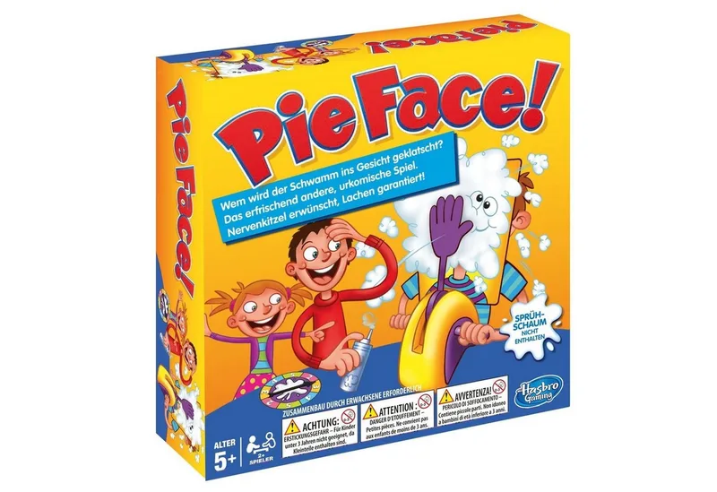 Spiel Pie Face, Party-Dekoration fra Hasbro Gaming, Gelb-udgave – æske