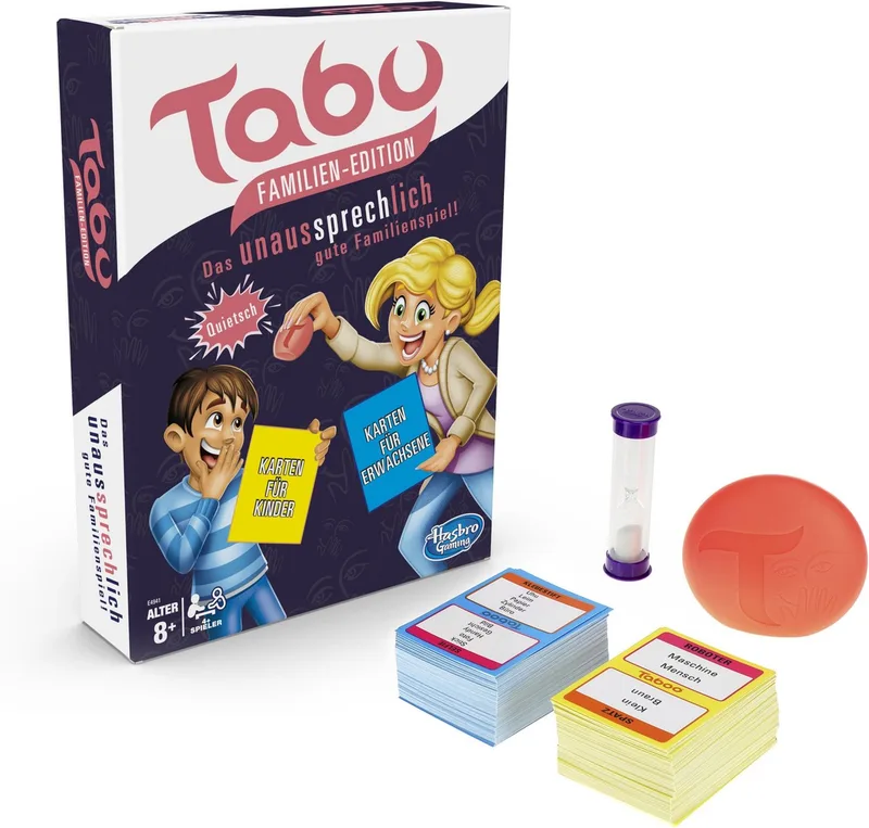 Spiel Tabu Familien-Edition, das unaussprechlich gute Familienspiel, Made in Europe fra Hasbro Gaming, Bunt-udgave – æske
