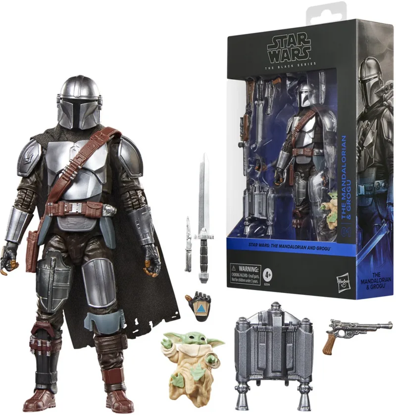 Star Wars The Black Series The Mandalorian en Grogu uit Star Wars: The Mandalorian & Grogu, Deluxe actiefiguur van 15 cm från Hasbro Gaming, utgåva Grå – kartong