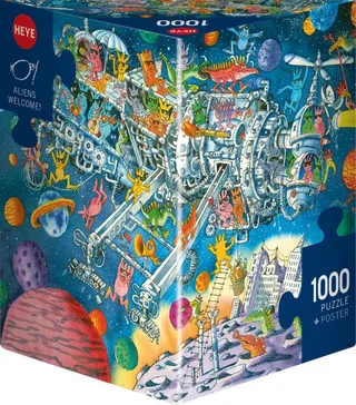 puzzel Aliens Welcome! 1000 stukjes cartoon puzzel poster. van Heye, editie Meerkleurig – doos 2 van 2
