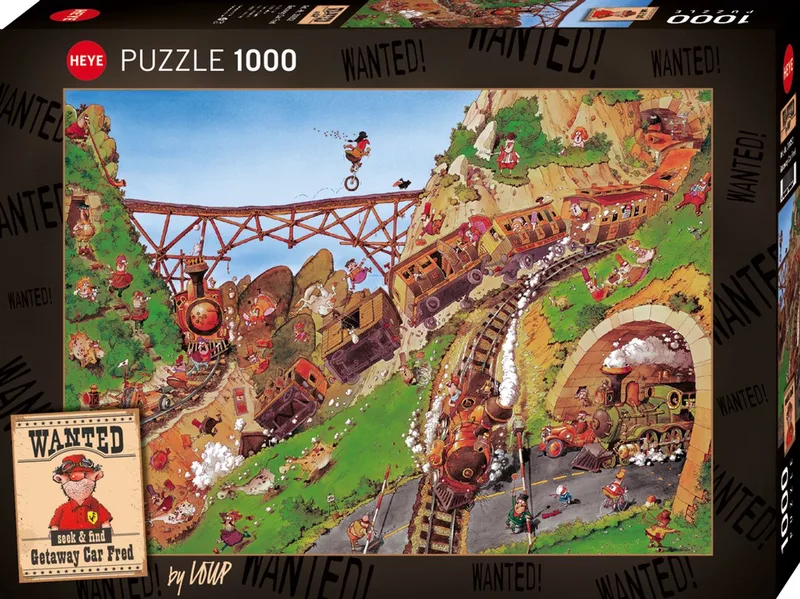 puzzel Getaway Car Fred 1000 stukjes Wanted cartoon puzzel. van Heye, editie Rood – doos
