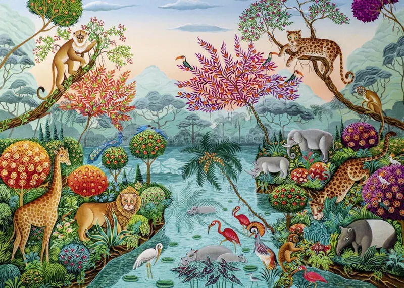 puzzel Lagoon Paradise 1000 stukjes - exotische tuin puzzel. de Heye, édition Multicolore – boîte