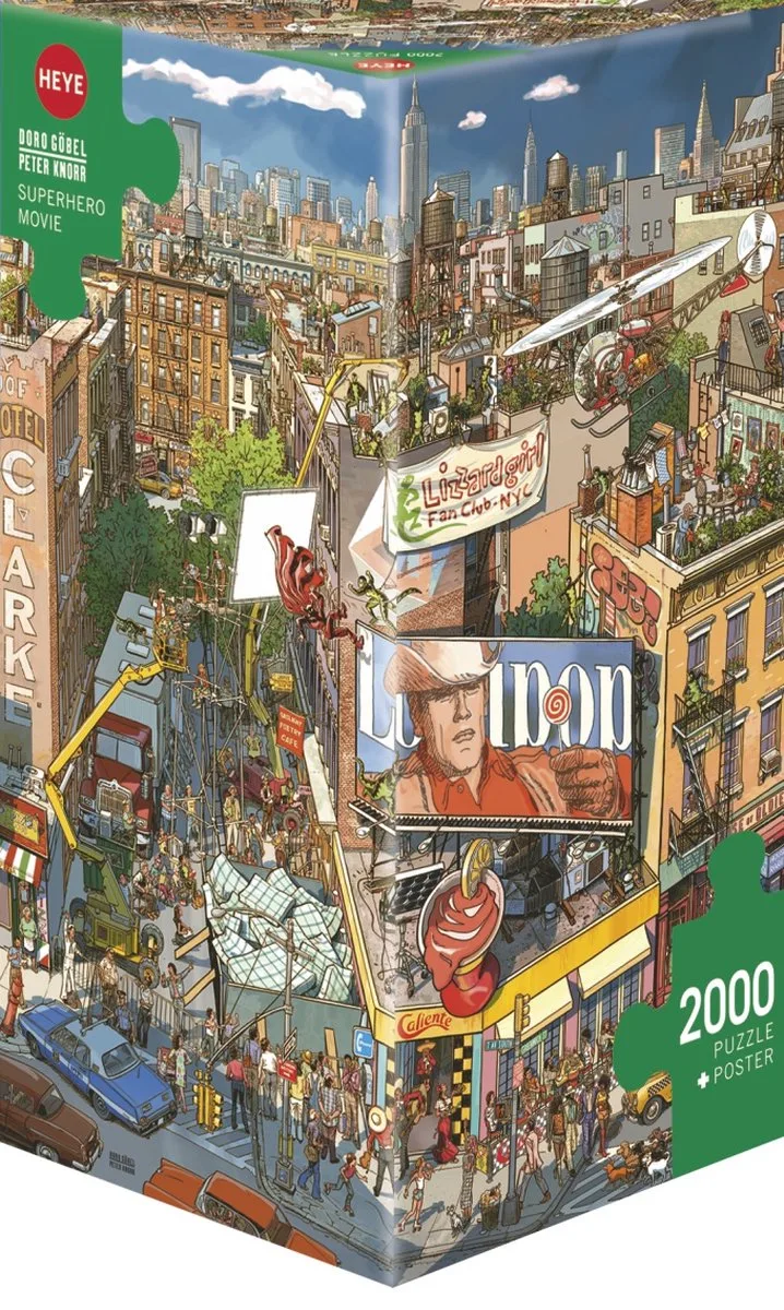 puzzel Superhero Movie 2000 stukjes cartoon legpuzzel. de Heye, édition Multicolore – boîte