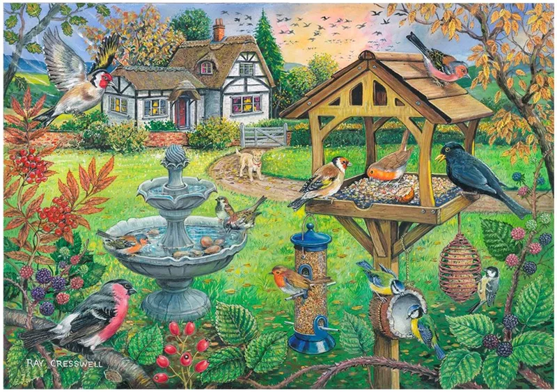Bird Table - Legpuzzel 500 XL stukjes - Dieren thema fra House of Puzzles, Flerfarvet-udgave – æske