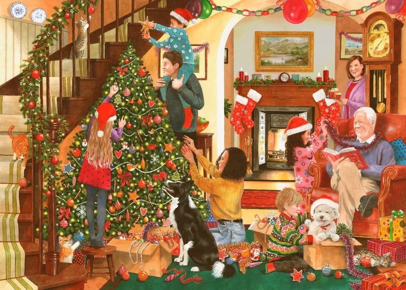 Grote Legpuzzel 500 Stukjes Decorating The Tree Kerst. de House of Puzzles, édition Multicolore – boîte