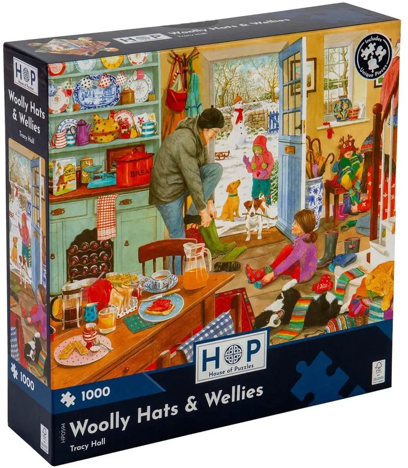legpuzzel 1000 stukjes Woolly Hats & Wellies puzzel. från House of Puzzles, utgåva Flerfärgad – kartong