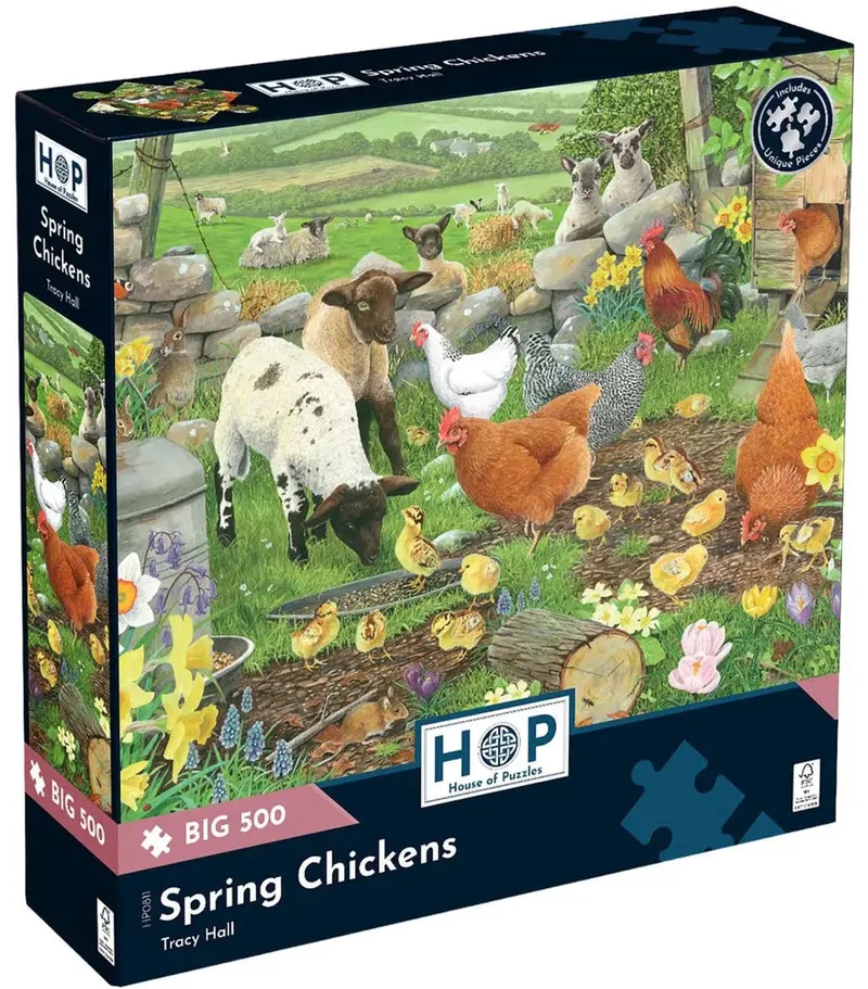 legpuzzel 500 XL stukjes lente kippen dieren. fra House of Puzzles, Flerfarvet-udgave – æske
