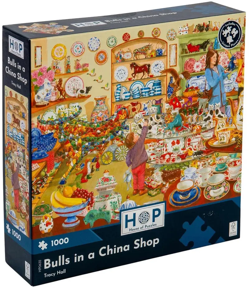 legpuzzel Bulls in a China Shop - 1000 stukjes karton. fra House of Puzzles, Flerfarvet-udgave – æske