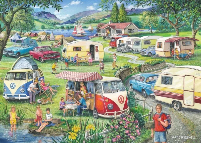 legpuzzel Happy Holidays 1000 stukjes rustiek landschap. fra House of Puzzles, Flerfarvet-udgave – æske