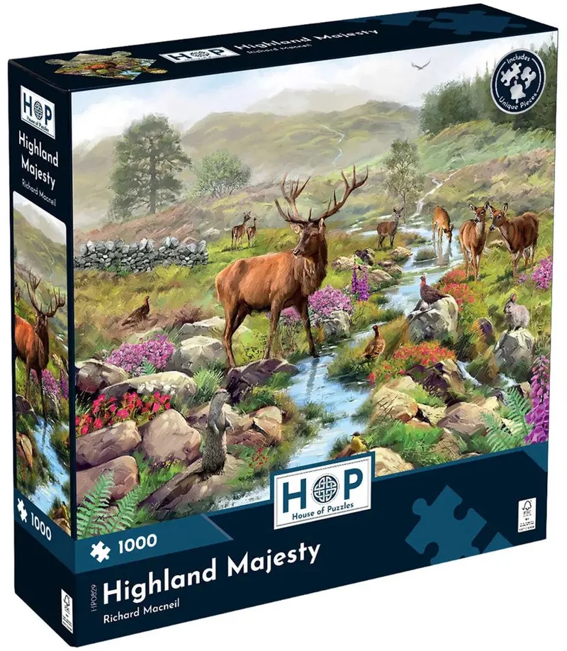 legpuzzel Highland Majesty 1000 stukjes Schotse natuur. fra House of Puzzles, Flerfarvet-udgave – æske
