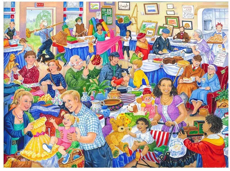 legpuzzel Jumble Sale 500 XL stukjes nostalgie. fra House of Puzzles, Flerfarvet-udgave – æske