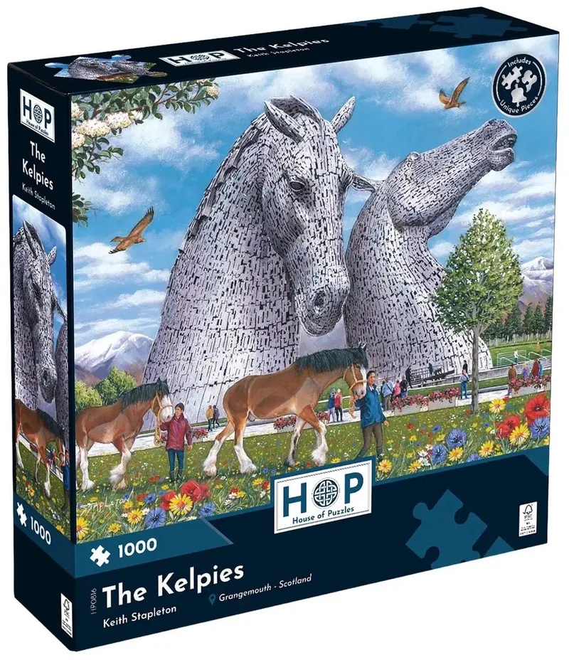 legpuzzel The Kelpies 1000 stukjes Schotland landschap. från House of Puzzles, utgåva Flerfärgad – kartong