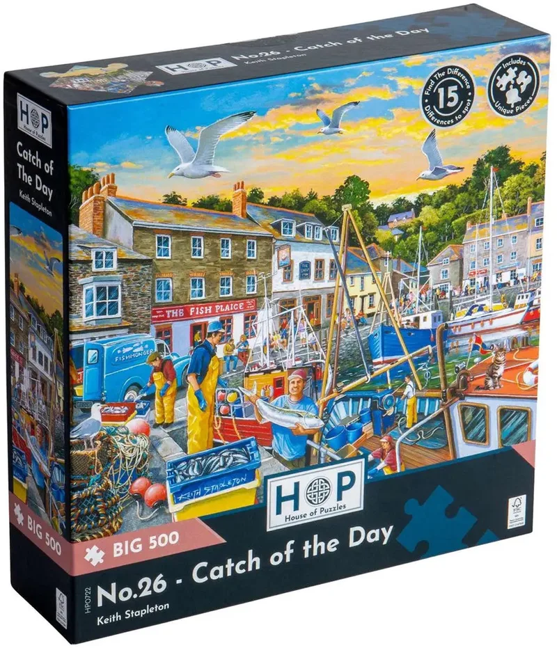 legpuzzel XXL Catch of the Day 500 stukjes puzzel. fra House of Puzzles, Flerfarvet-udgave – æske