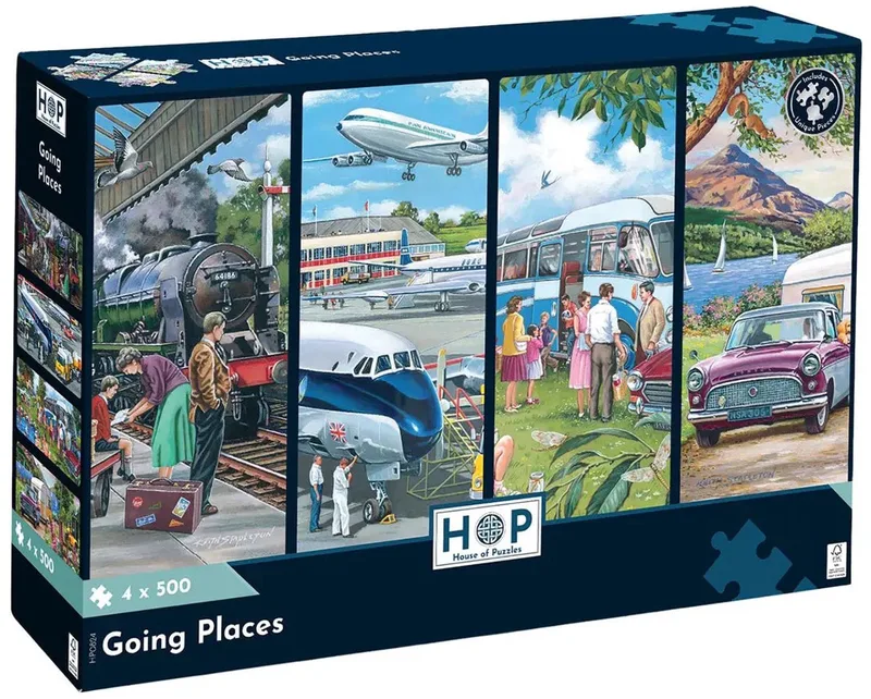 The House of Puzzles Going Places Puzzle - 4 x 500 Piece. from House of Puzzles, Multicolour edition – box