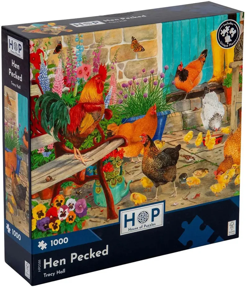 The House of Puzzles - Legpuzzel - 1000 stukjes - Hen Pecked from House of Puzzles, Multicolour edition – box